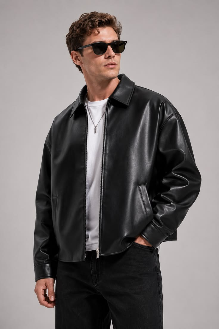 Premium Men's Black Lambskin Leather Jacket - Classic Zip-Up Stand Collar