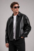 Premium Men's Black Lambskin Leather Jacket - Classic Zip-Up Stand Collar