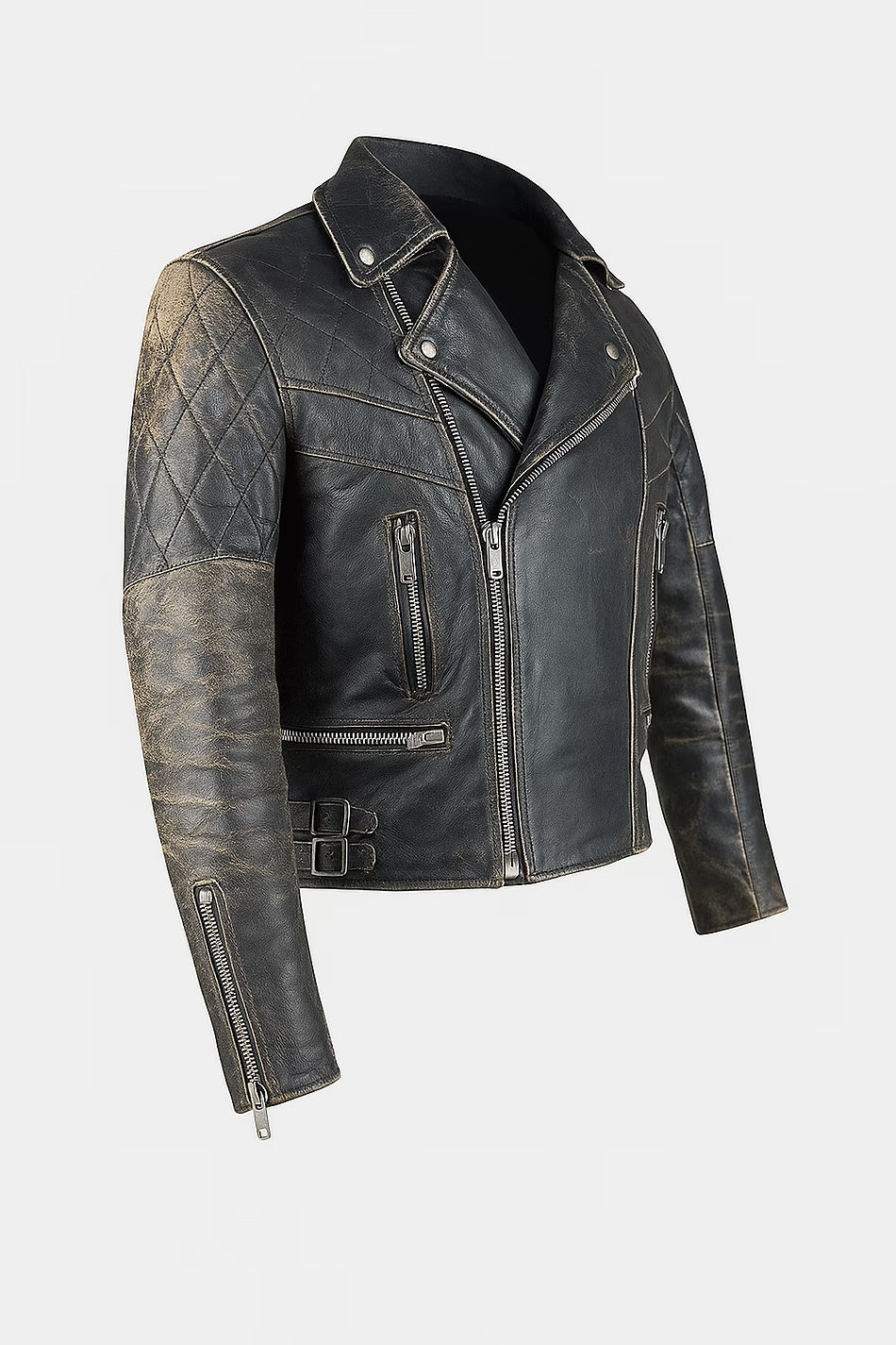 Mens Vintage Distressed Black Biker Leather Jacket