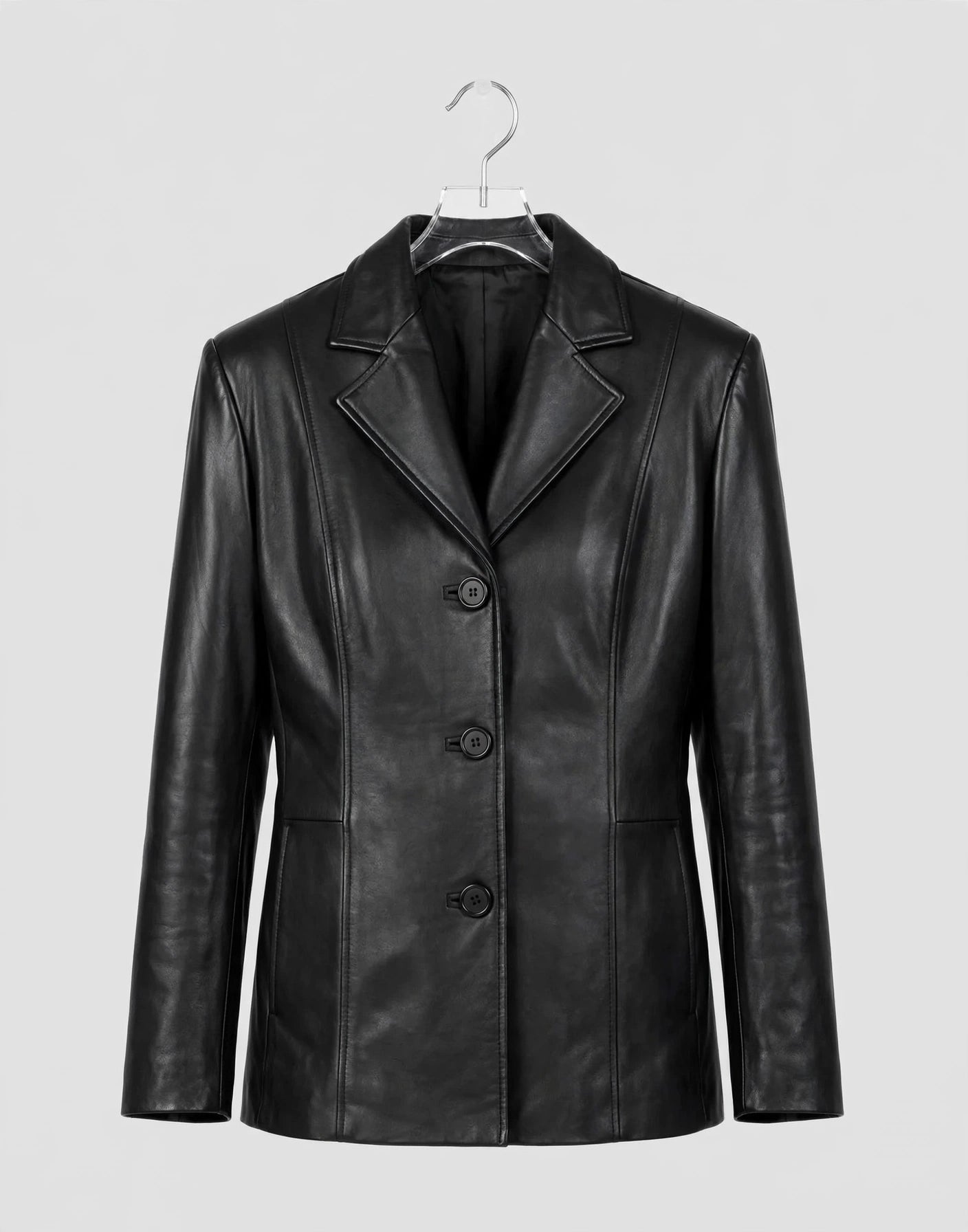 27" Three-Button Leather Blazer Jacket – Imported Lamb Leather | JenZleather