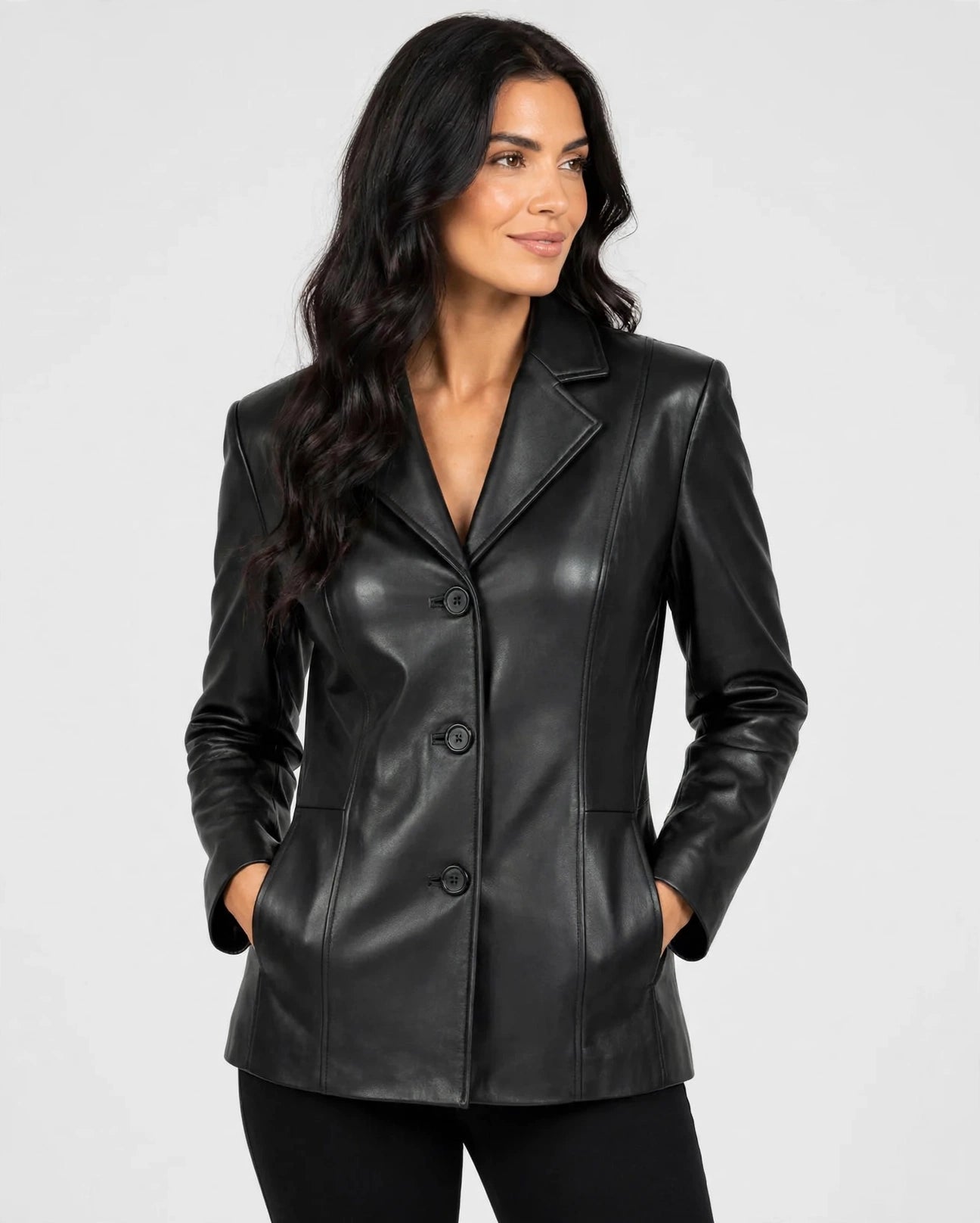 27" Three-Button Leather Blazer Jacket – Imported Lamb Leather | JenZleather