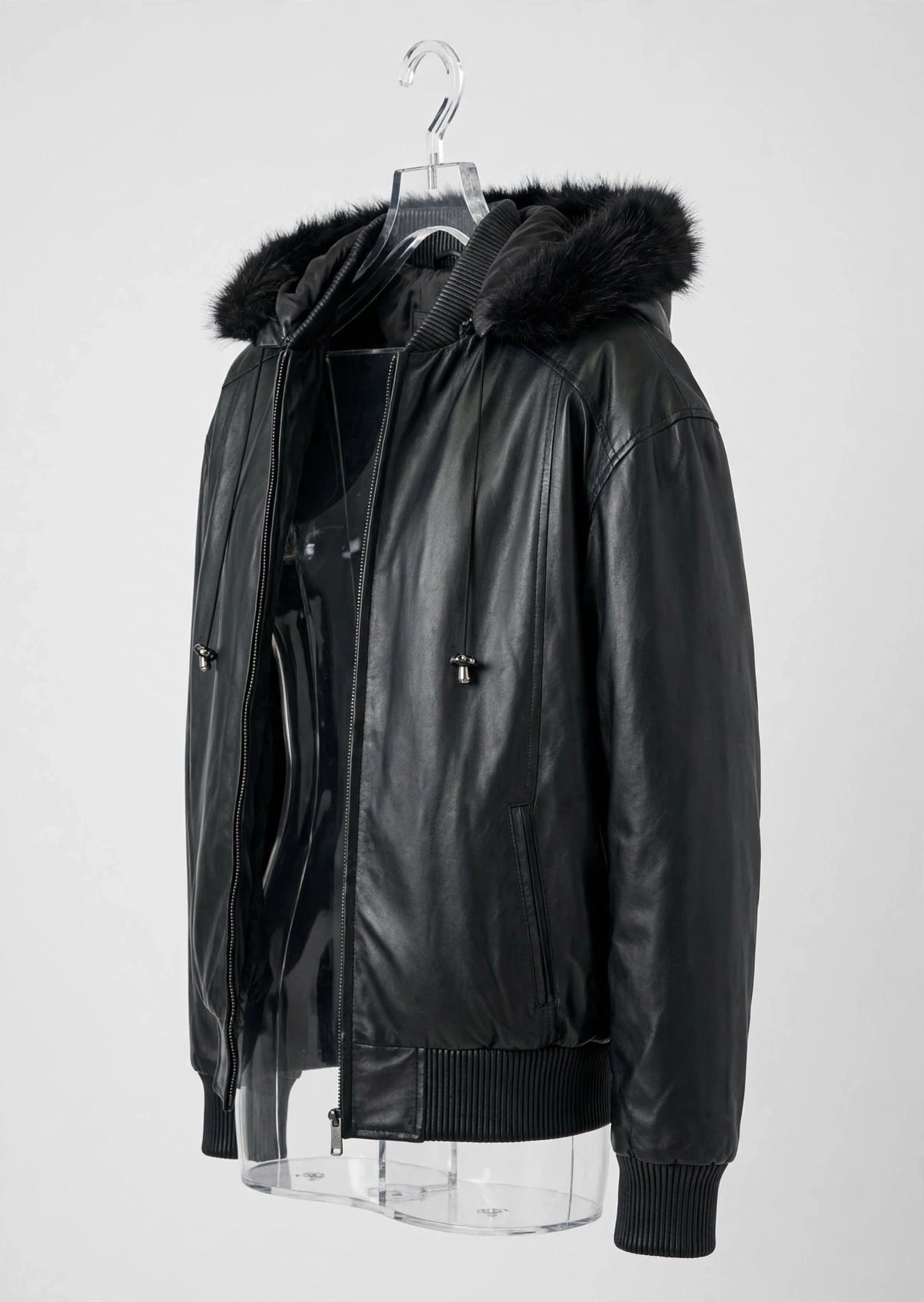 Hooded Leather Bomber Jacket with Zip-Out Fur Hood – Genuine Lambskin | JenZleather