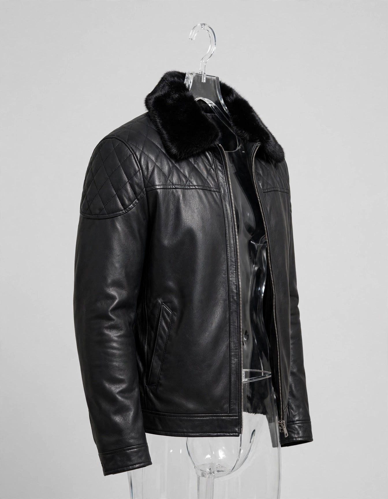 Smooth Lamb-Touch Faux Leather Jacket with Detachable Fur Collar – Classic Style | JenZleather