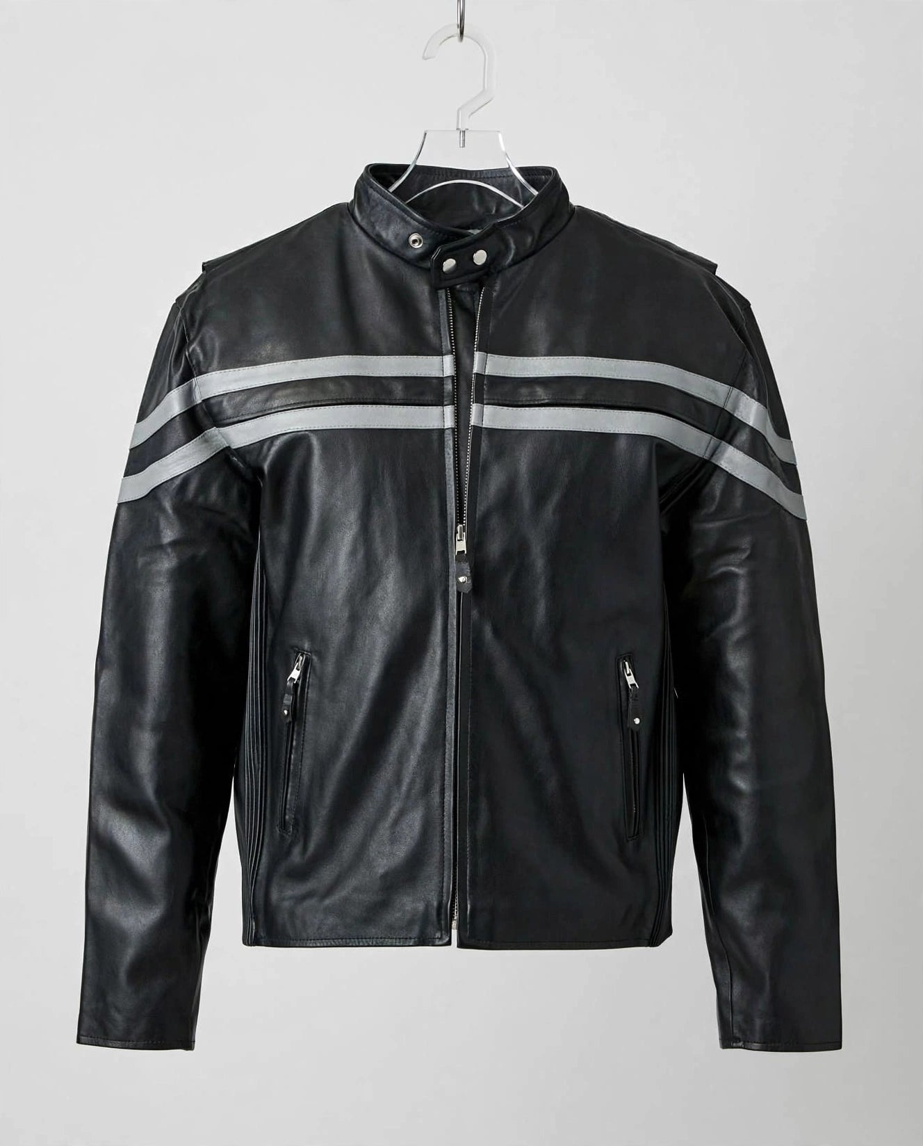 Vented Motorcycle Leather Jacket – Hidden Air Vents, Racing Stripe Design | JenZleather