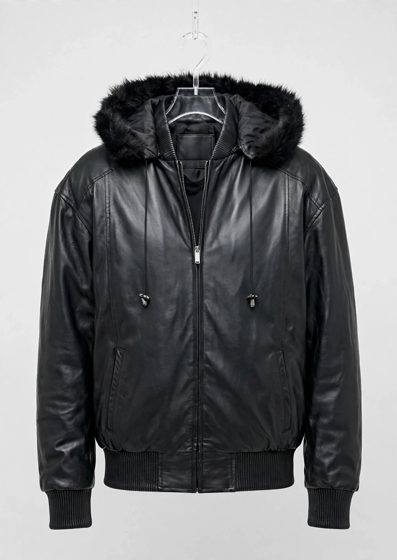 Hooded Leather Bomber Jacket with Zip-Out Fur Hood – Genuine Lambskin | JenZleather