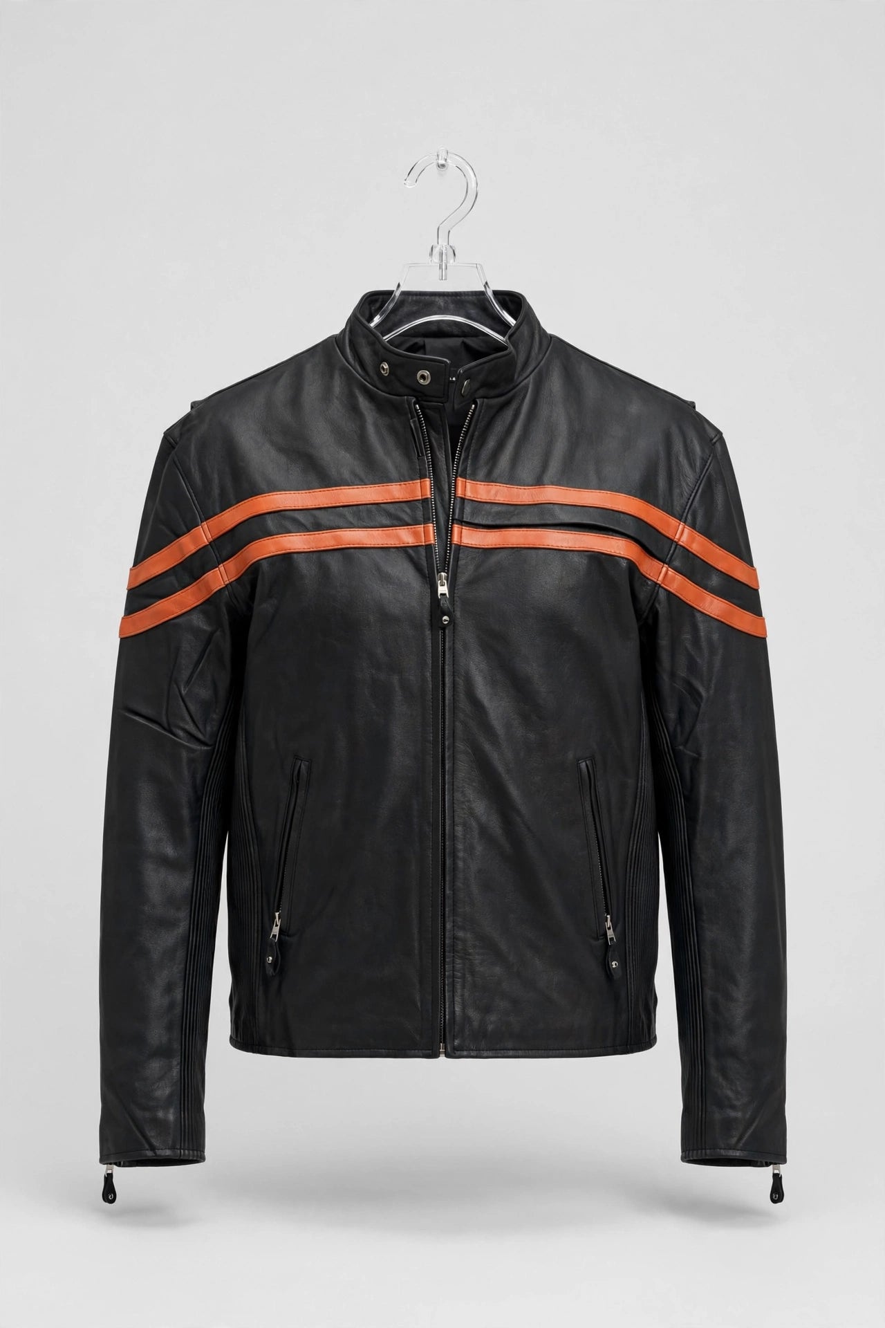 Vented Motorcycle Leather Jacket – Hidden Air Vents, Racing Stripe Design | JenZleather