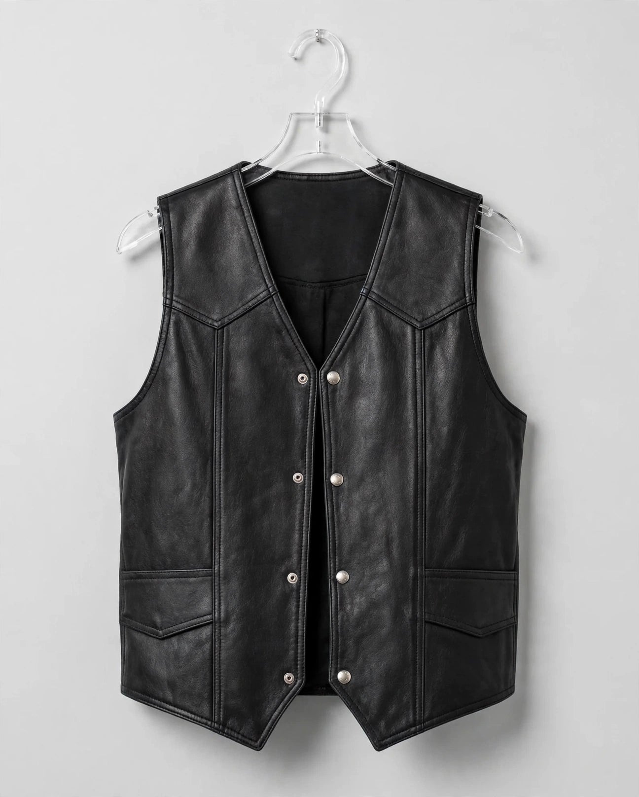 Soft Durable Motorcycle Leather Vest – Black, 2 Inside Pockets | JenZleather