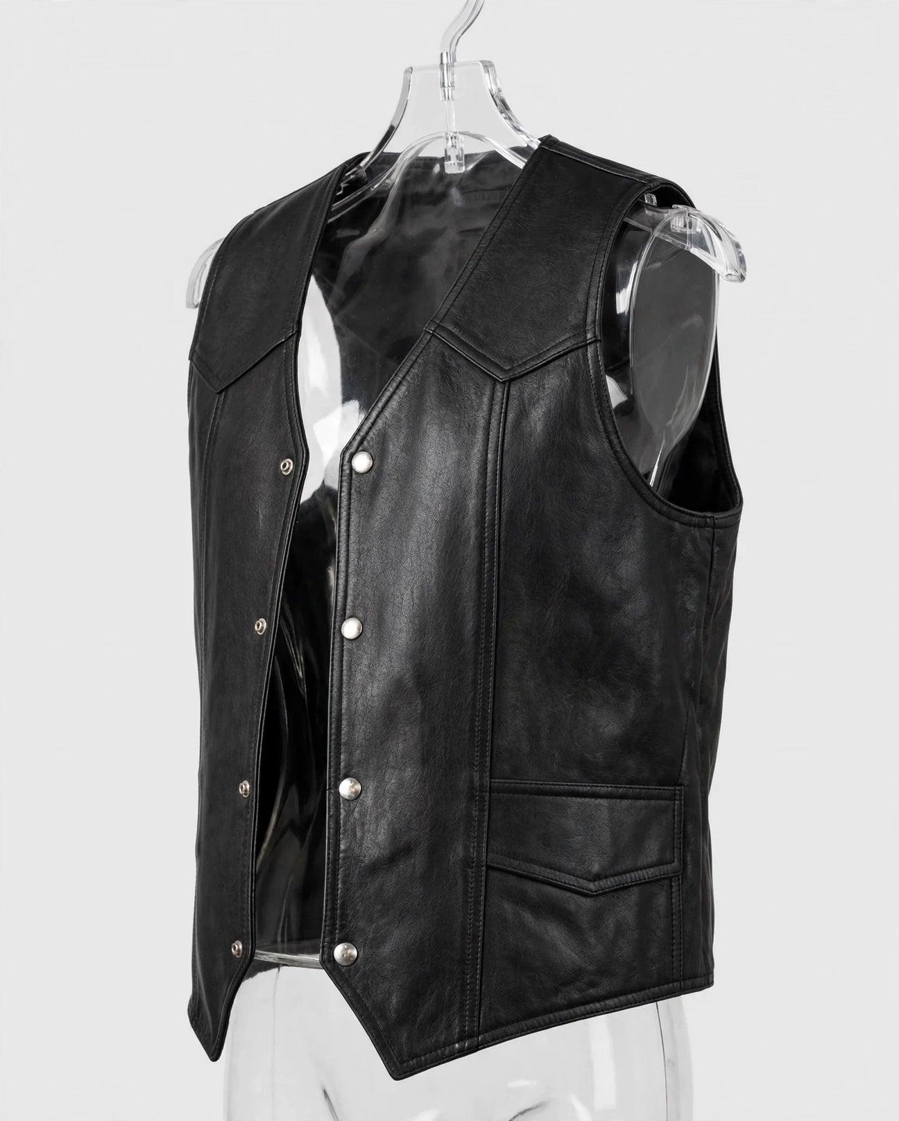 Soft Durable Motorcycle Leather Vest – Black, 2 Inside Pockets | JenZleather