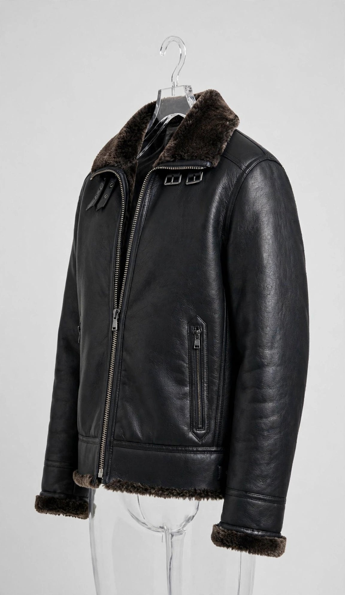 B-3 Bomber Faux Shearling Jacket – Zip-Up Collar Winter Coat | JenZleather