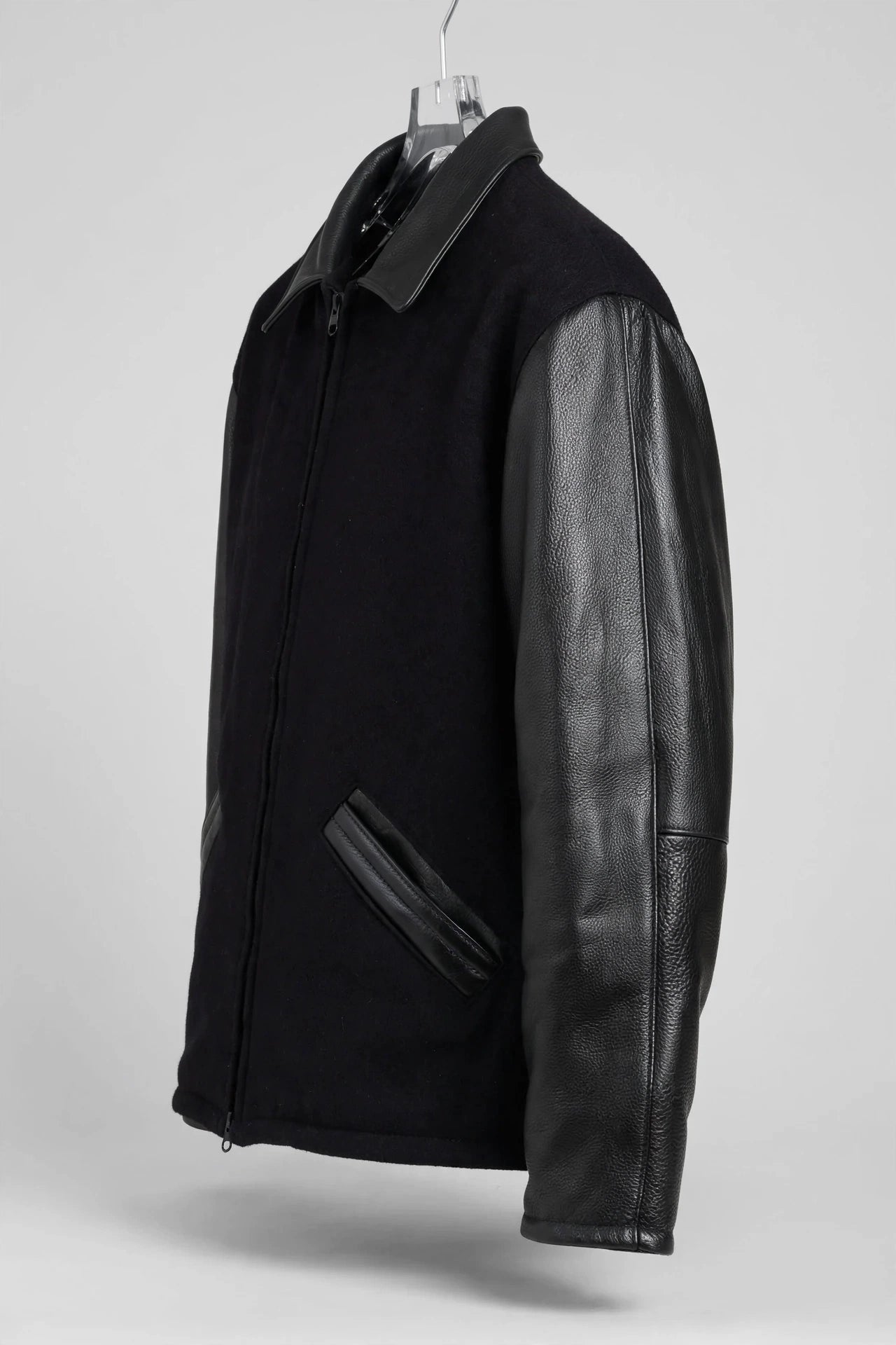 Men's Premium Straight Bottom Leather Wool Jacket Made in USA