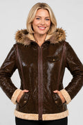 Colorado Shearling-Style Sheepskin Leather Jacket – Fur-Trimmed Hood | JenZleather