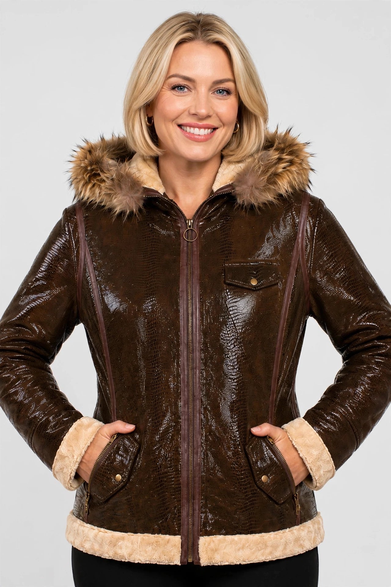 Colorado Shearling-Style Sheepskin Leather Jacket – Fur-Trimmed Hood | JenZleather