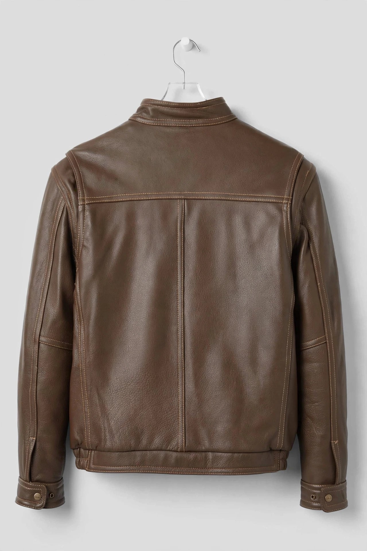 Contemporary Stand-Up Collar Leather Jacket