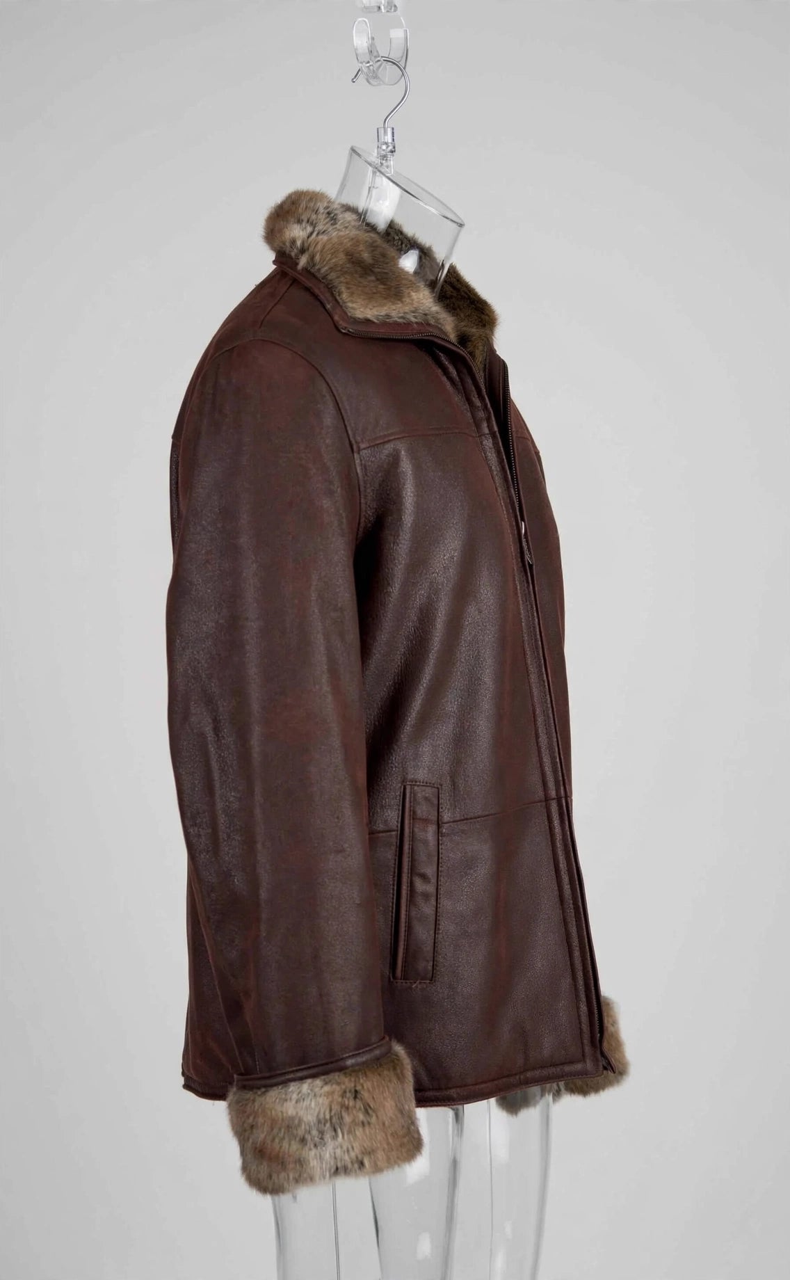 Zip-Up Collar Sheepskin Leather Shearling Coat – Heavy Weight Winter Jacket | JenZleather