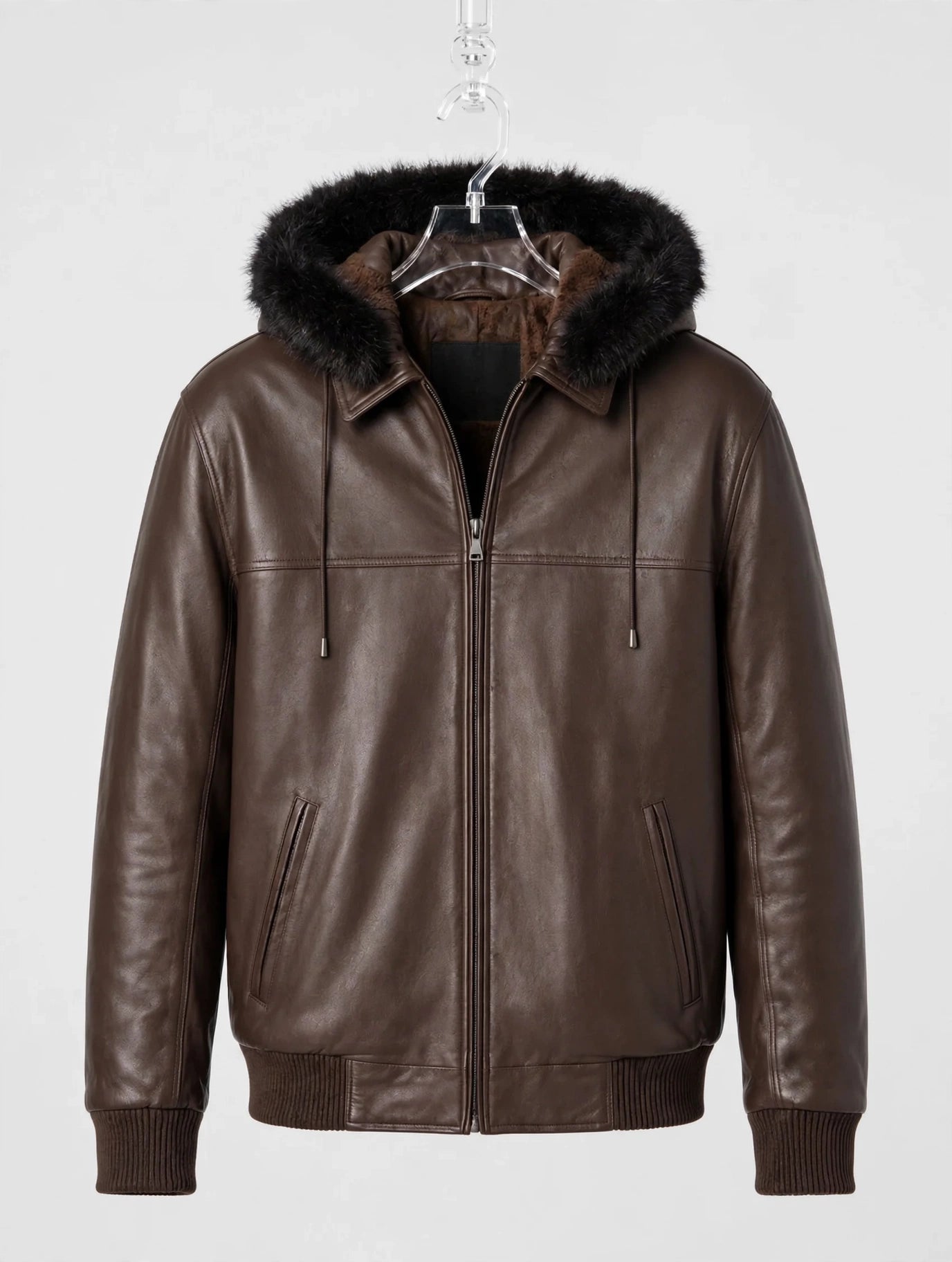 Hooded Leather Bomber Jacket with Zip-Out Fur Hood – Genuine Lambskin | JenZleather