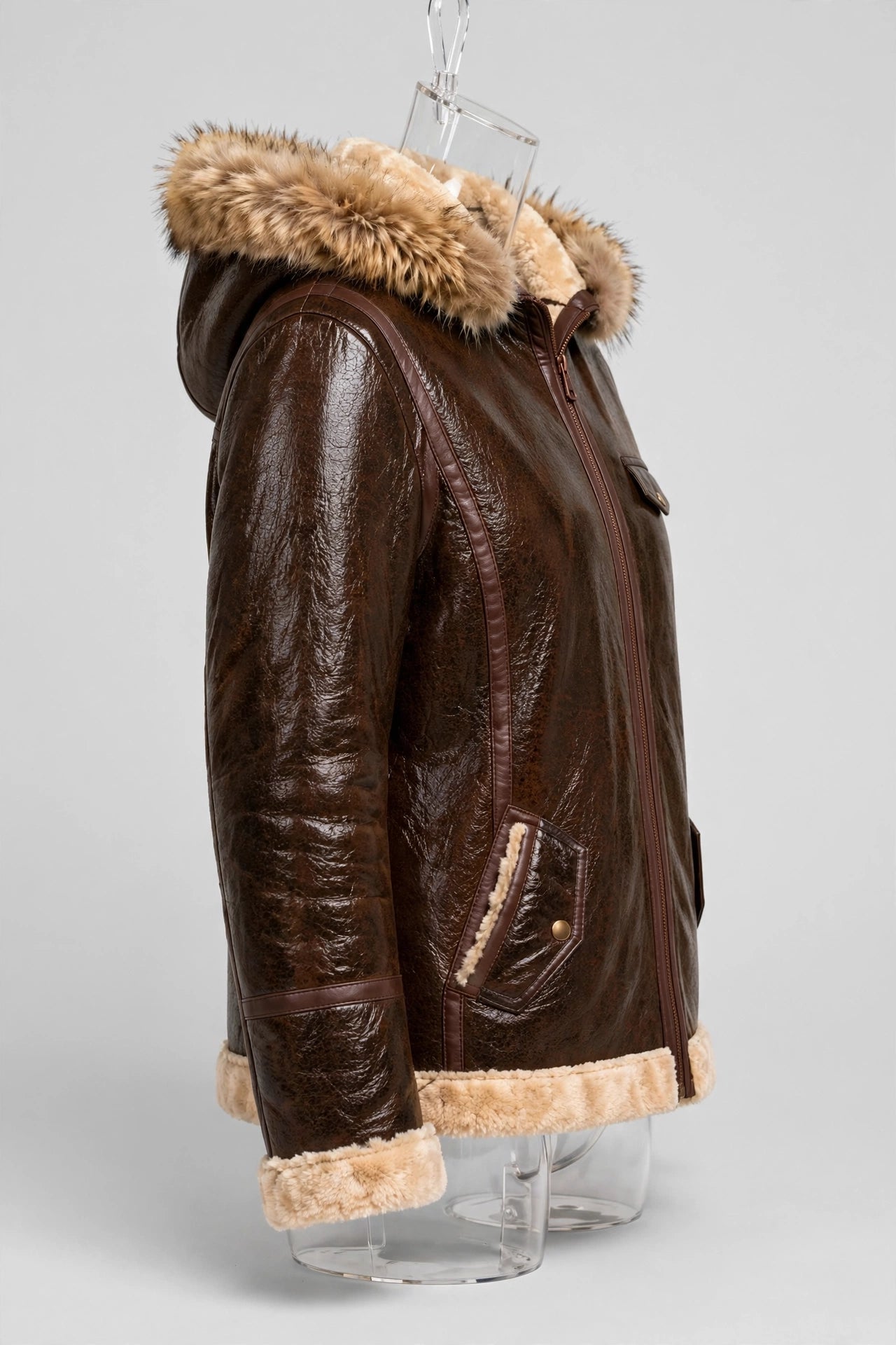 Colorado Shearling-Style Sheepskin Leather Jacket – Fur-Trimmed Hood | JenZleather