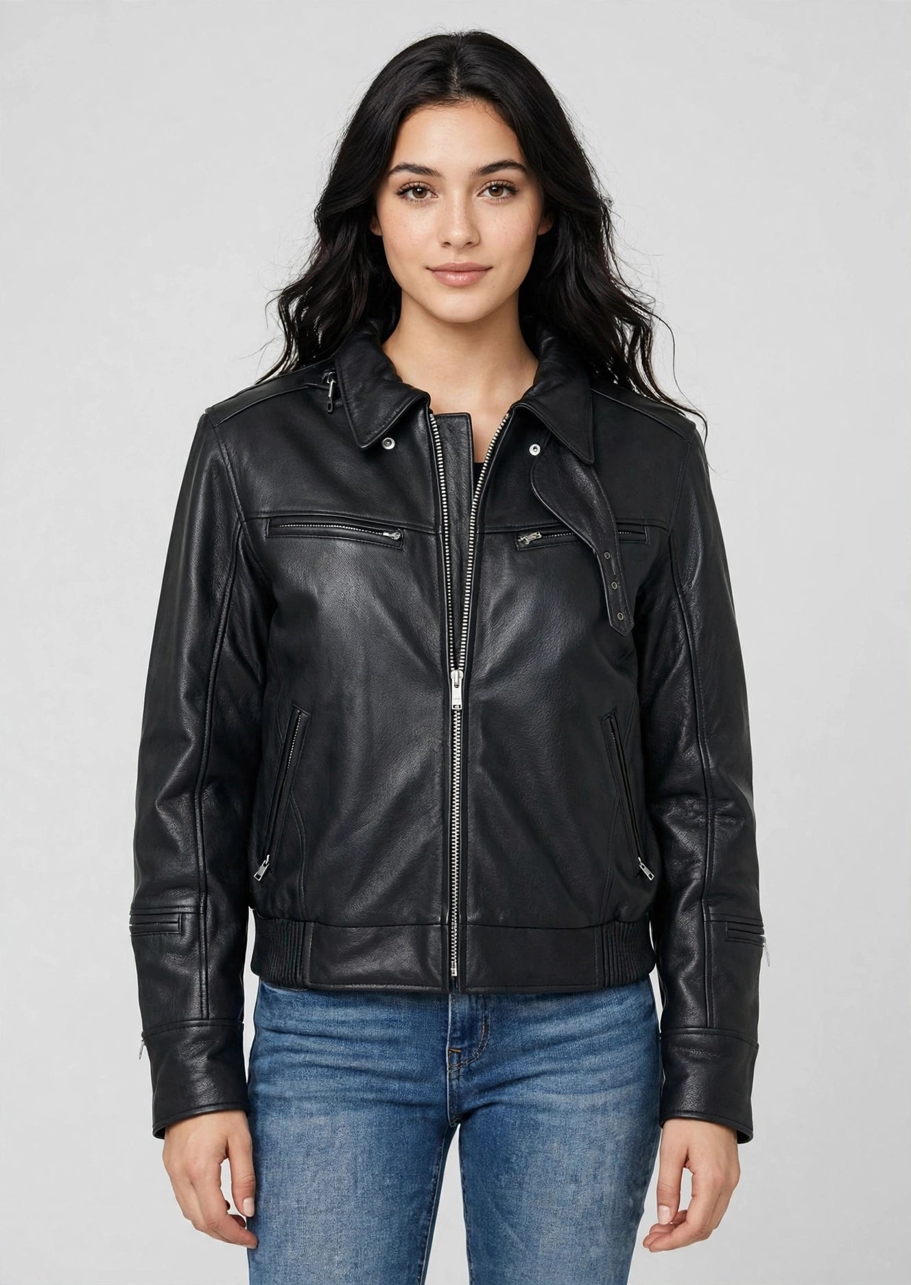 Vented Leather Motorcycle Jacket with Biker Neck Warmer – Naked Cow Leather | JenZleather