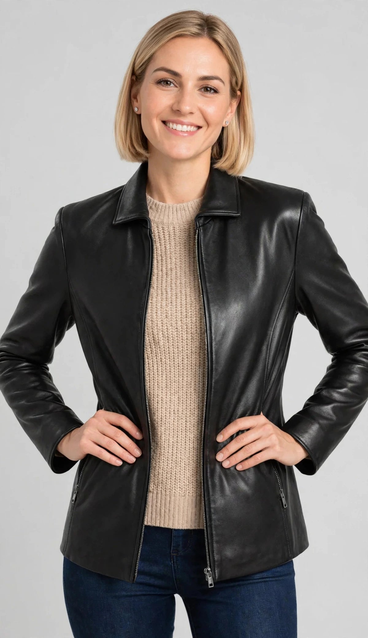 26" Classic Lambskin Leather Jacket – Svelte Silhouette | JenZleather