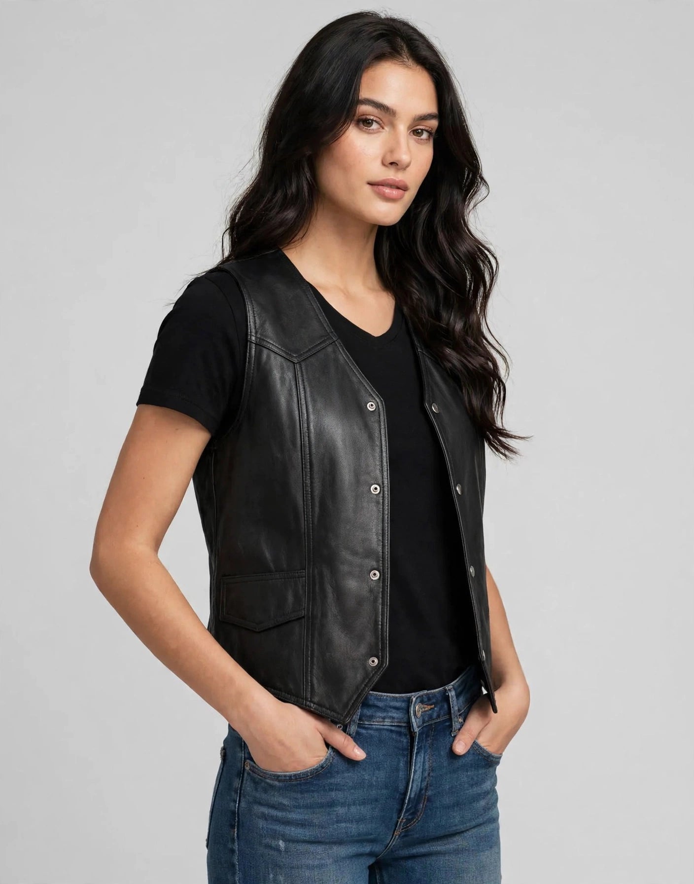 Soft Durable Motorcycle Leather Vest – Black, 2 Inside Pockets | JenZleather
