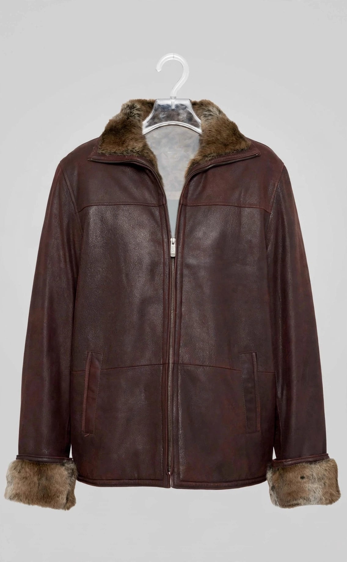 Zip-Up Collar Sheepskin Leather Shearling Coat – Heavy Weight Winter Jacket | JenZleather
