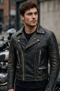 Vintage Distressed Black Biker Leather Jacket | JenZleather