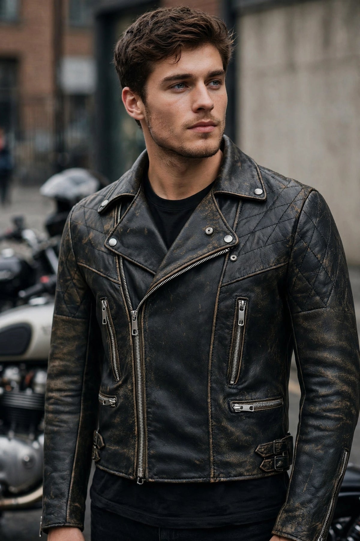 Vintage Distressed Black Biker Leather Jacket | JenZleather
