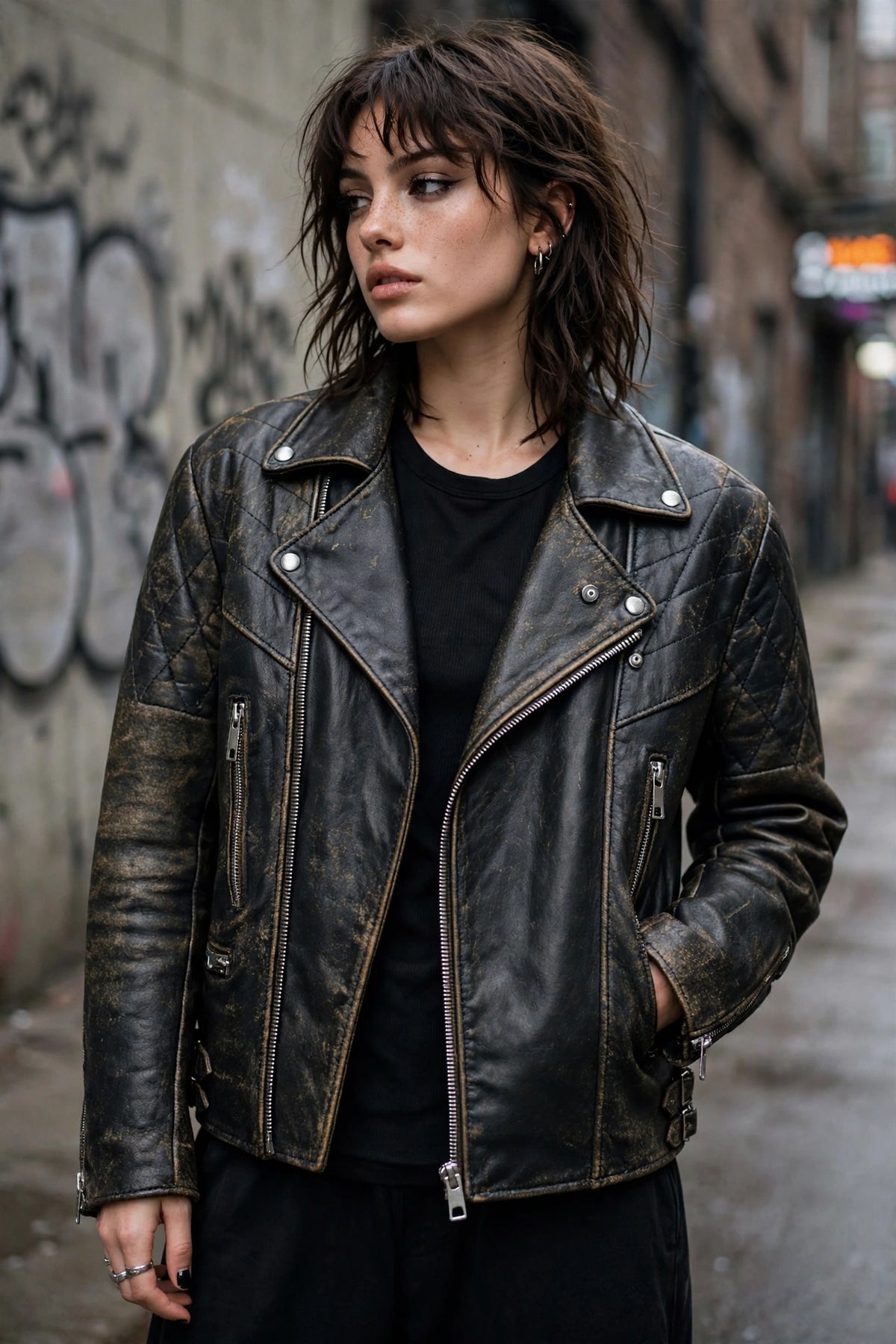 Vintage Distressed Black Biker Leather Jacket | JenZleather