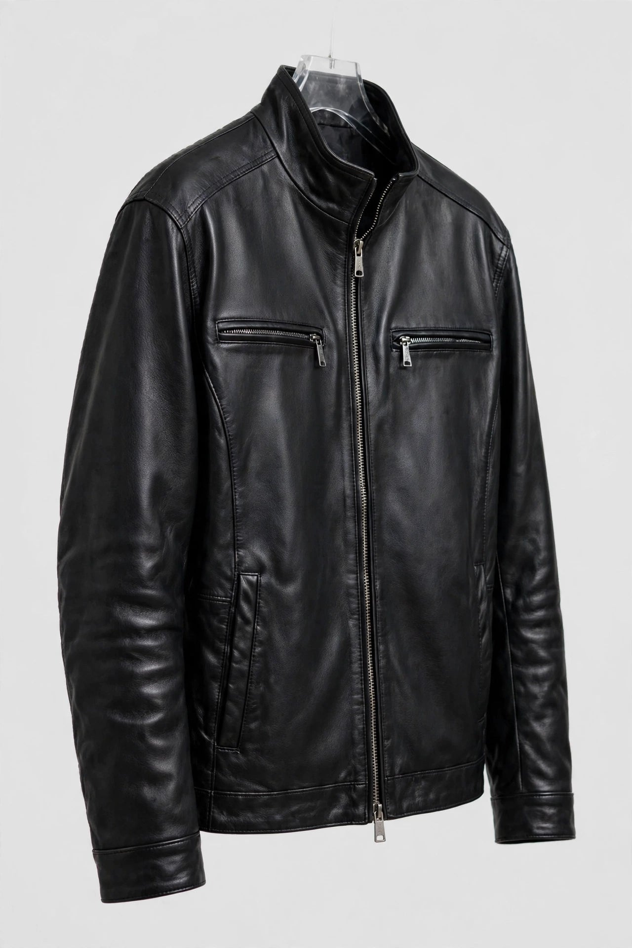 Genuine Lambskin Leather Jacket – Stand-Up Collar Winter Coat | JenZleather