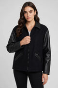 Men's Premium Straight Bottom Leather Wool Jacket Made in USA