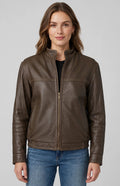 Contemporary Stand-Up Collar Leather Jacket