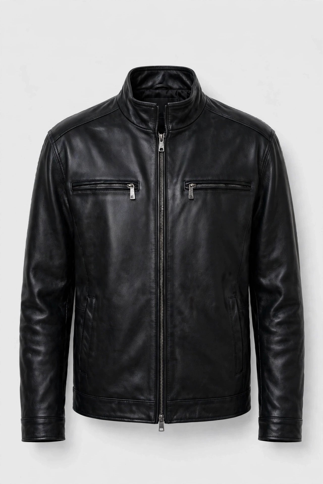 Genuine Lambskin Leather Jacket – Stand-Up Collar Winter Coat | JenZleather
