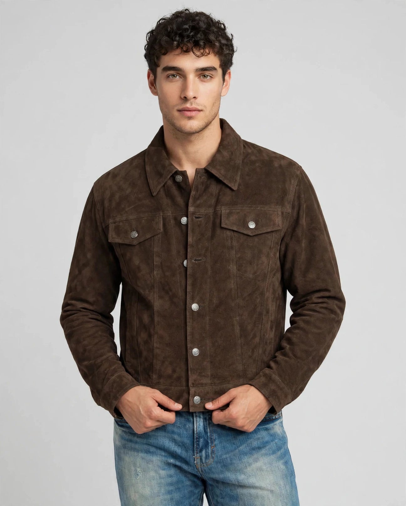 Men's Western Jean Style Suede Leather Shirt Jacket - Imported