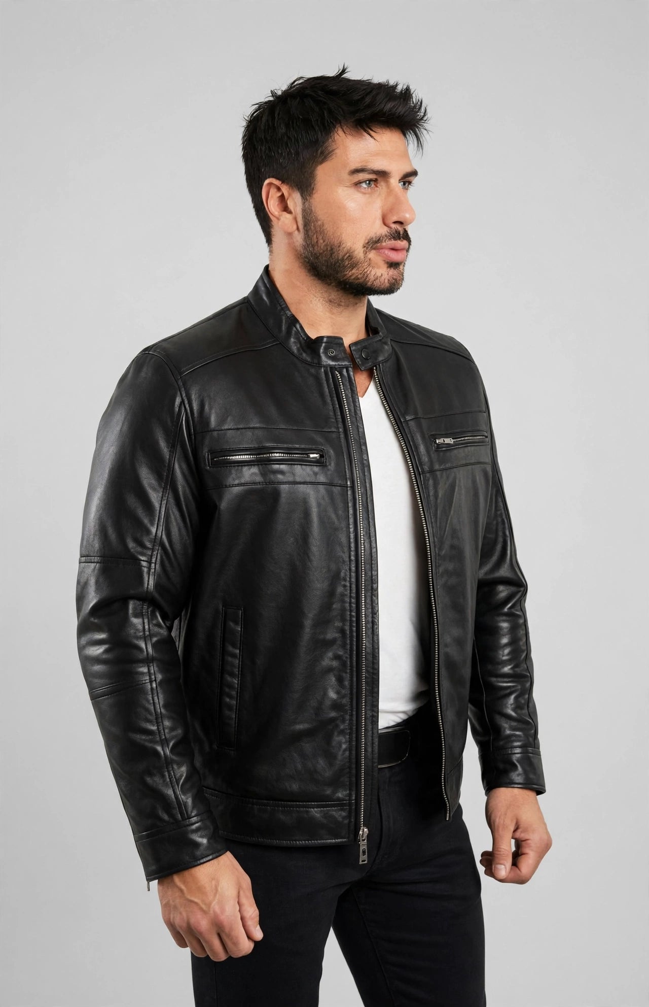 1950 Men's Genuine Lambskin Leather Biker Jacket - Imported