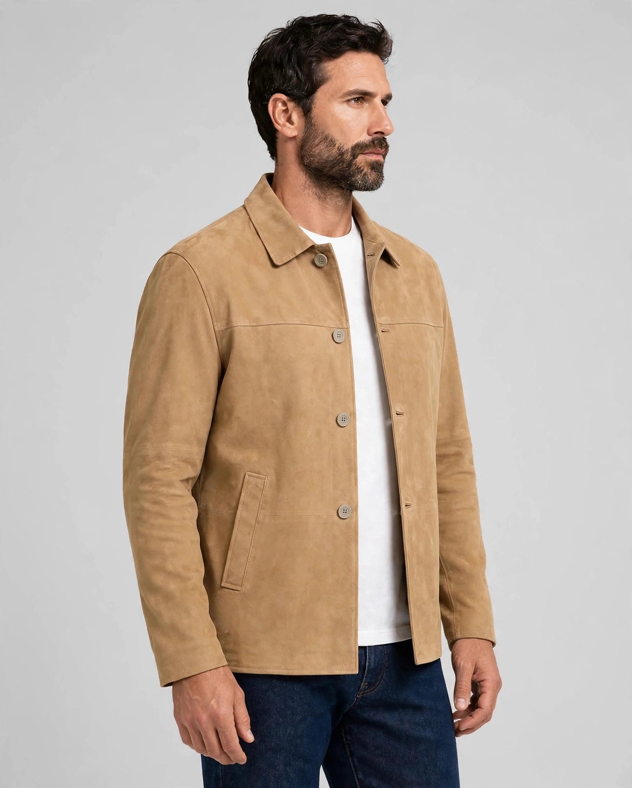 Men's Quello 4 Button Water Repellent Suede Leather Jacket - Imported
