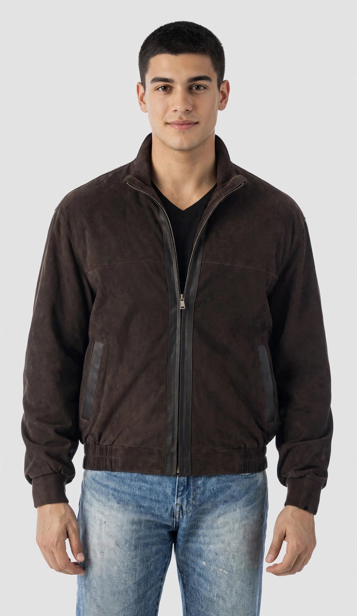Quello Men's Light Weight Water Resistant Suede Leather Waist Jacket - Imported