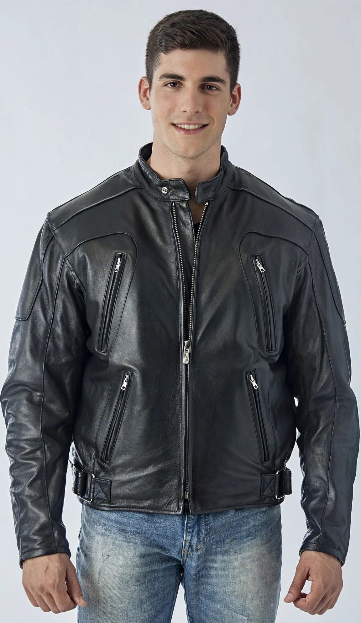 Premium Leather Motorcycle Jacket with Zipper Air Vents – Naked Cowhide | JenZleather