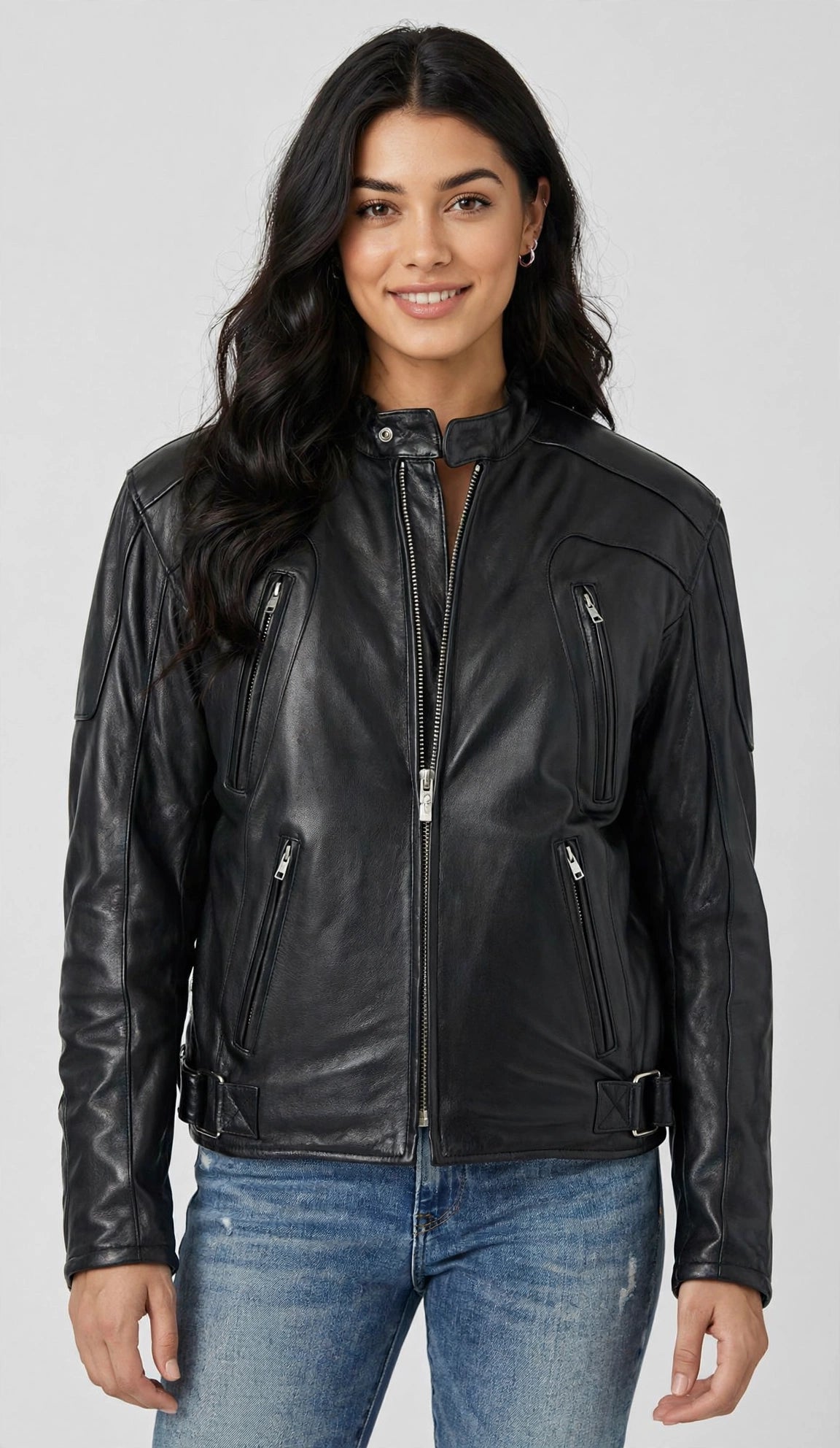 Premium Leather Motorcycle Jacket with Zipper Air Vents – Naked Cowhide | JenZleather
