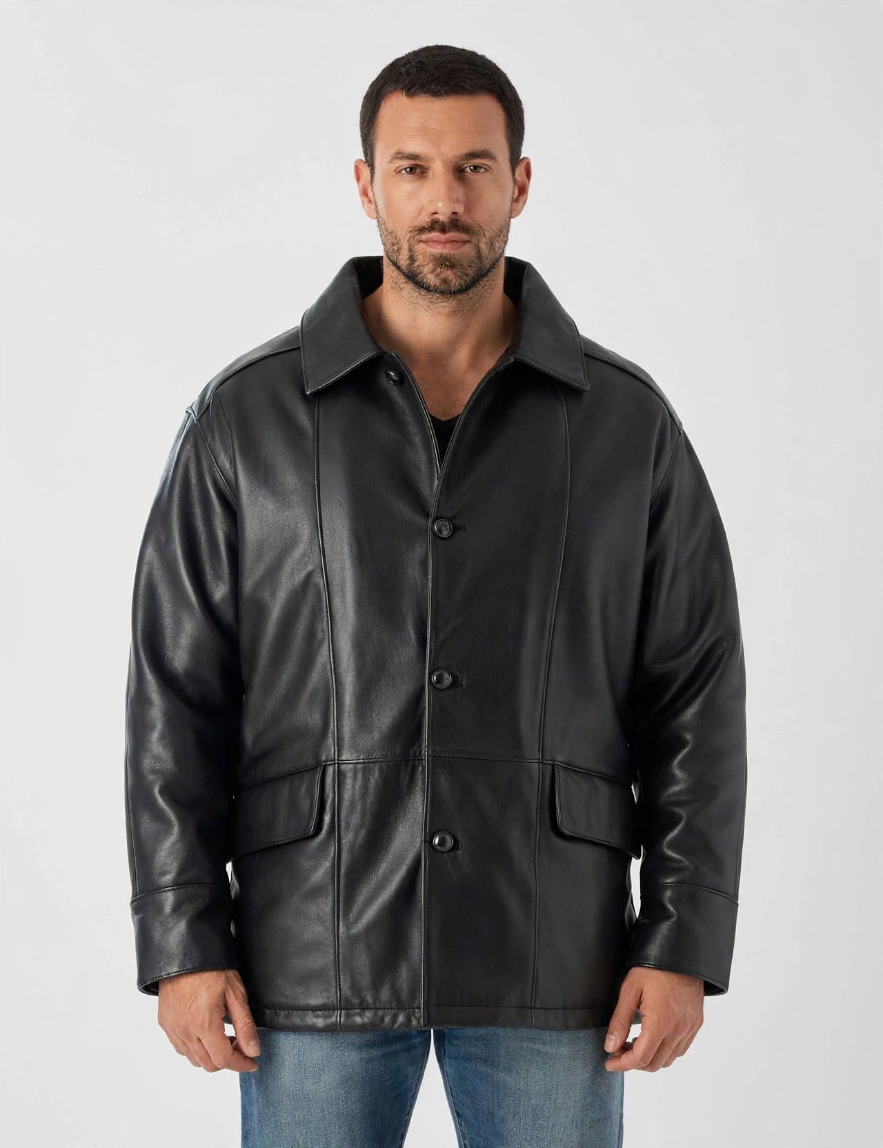 Men's Premium Four Button Car Coat Leather Jacket Made in USA