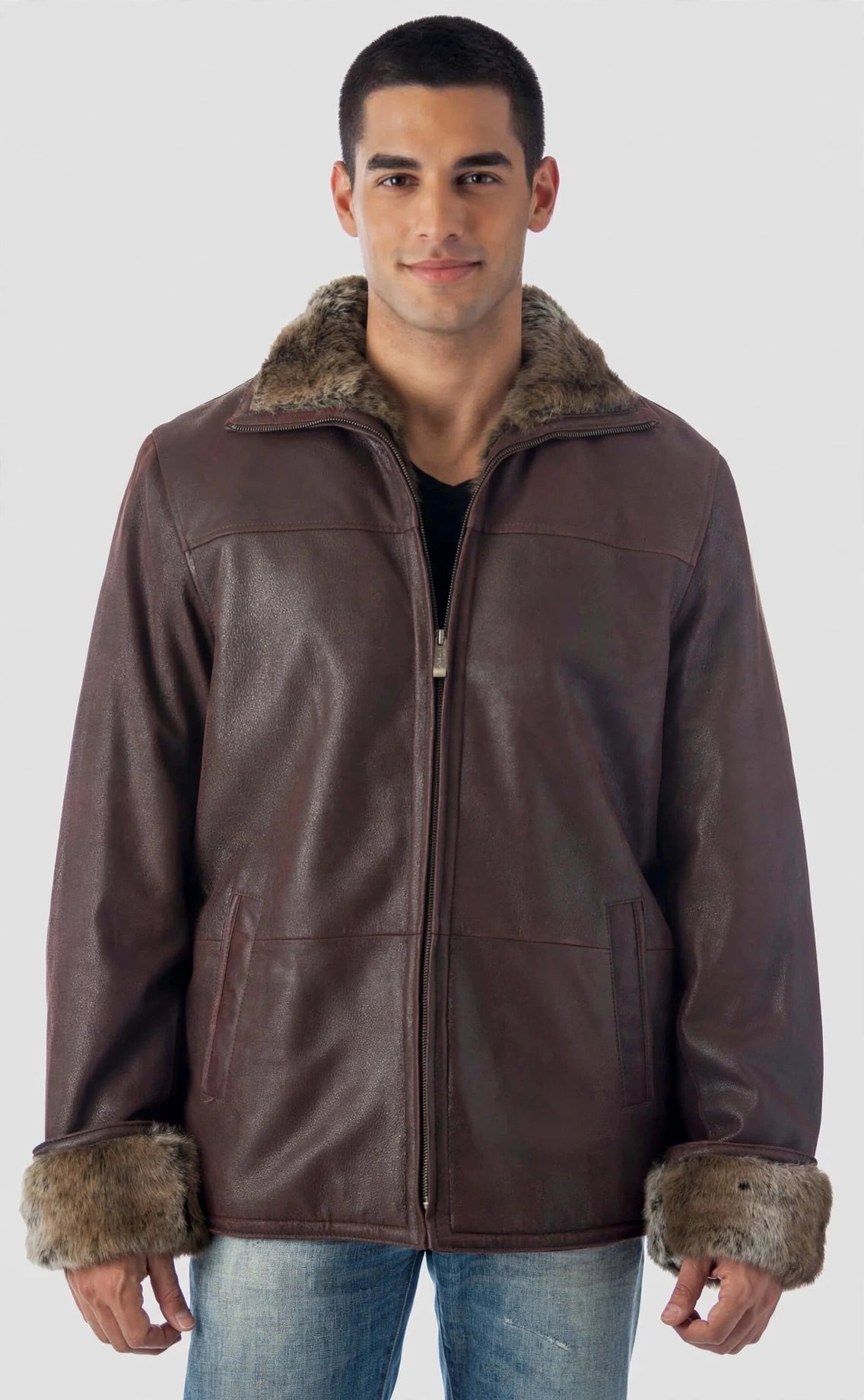 Zip-Up Collar Sheepskin Leather Shearling Coat – Heavy Weight Winter Jacket | JenZleather