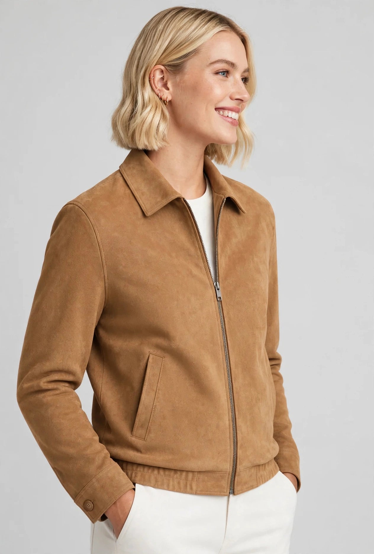 Water Repellent Real Suede Leather Bomber Coat – Soft Touch, Stain Resistant | JenZleather