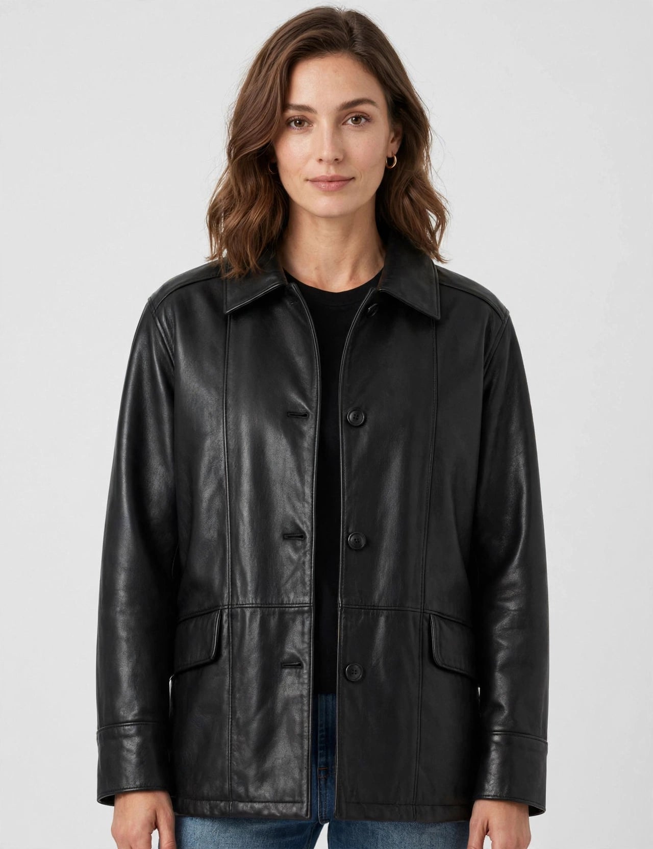Men's Premium Four Button Car Coat Leather Jacket Made in USA