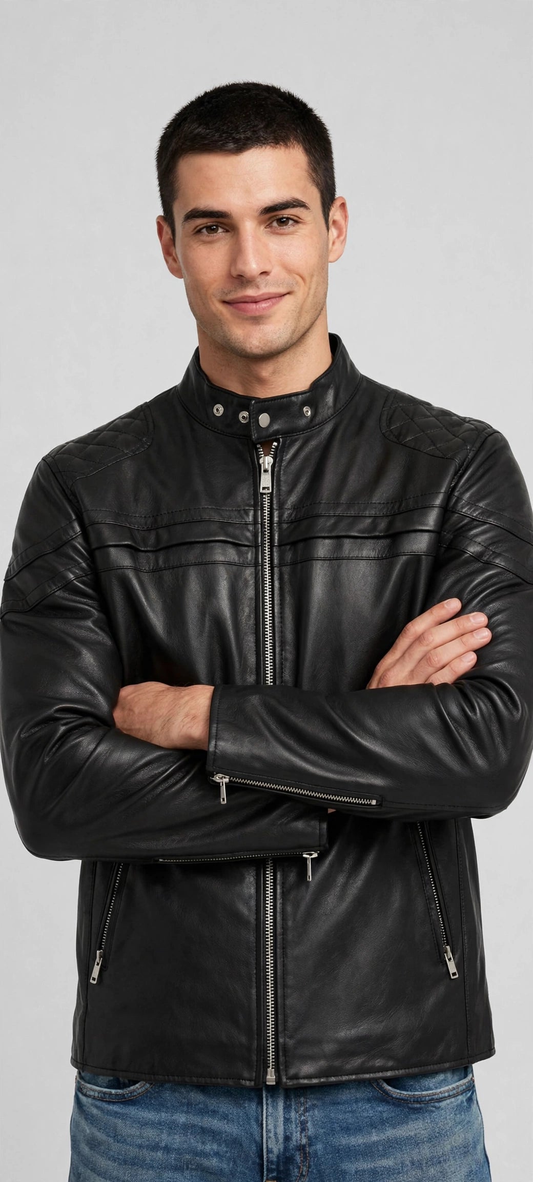Vented Motorcycle Leather Jacket – Hidden Air Vents, Racing Stripe Design | JenZleather