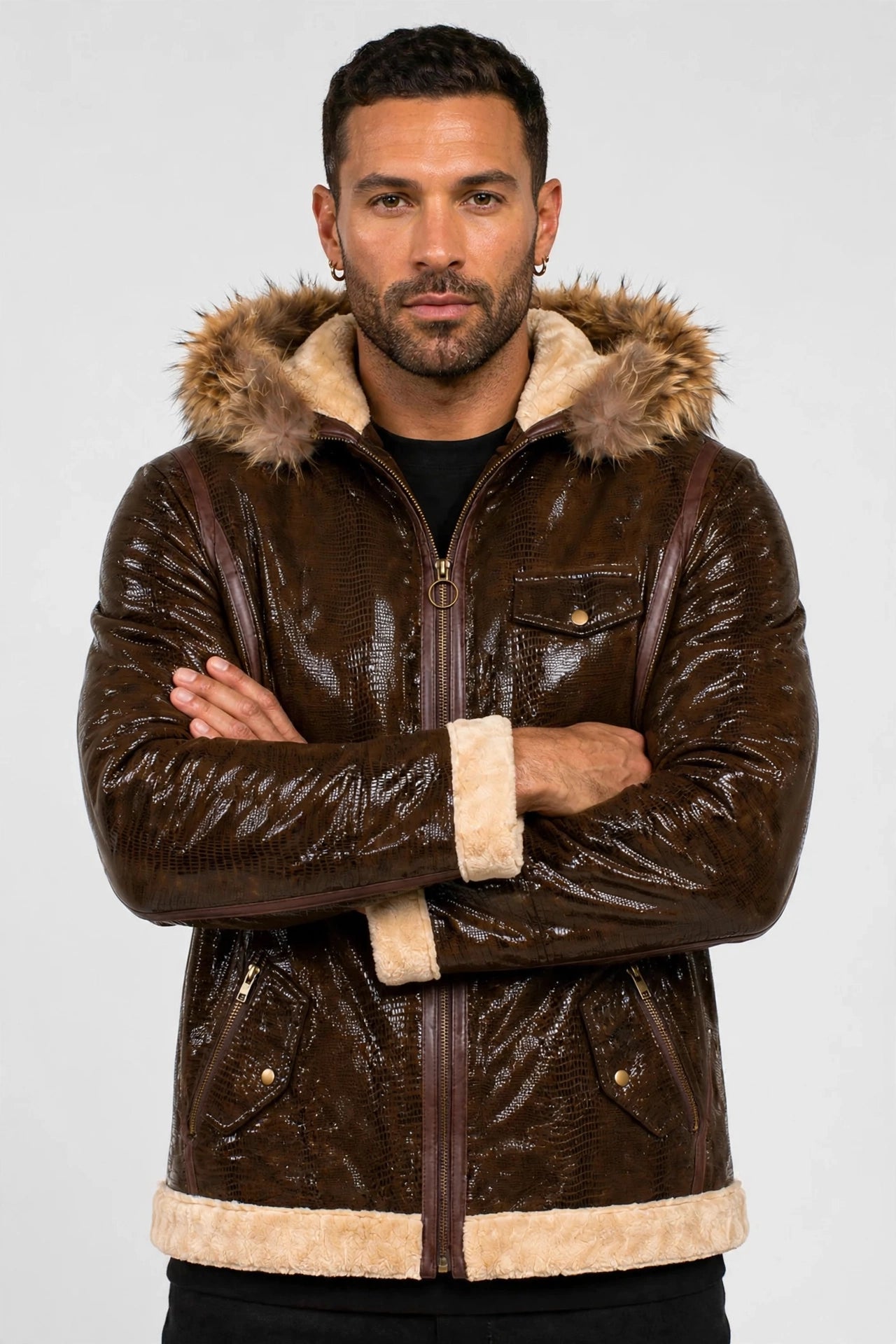 Colorado Shearling-Style Sheepskin Leather Jacket – Fur-Trimmed Hood | JenZleather