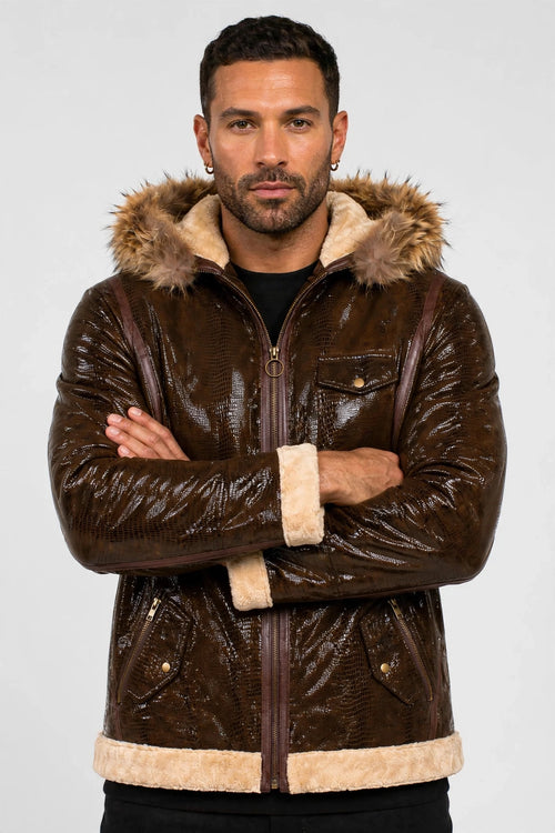 Colorado Shearling-Style Sheepskin Leather Jacket – Fur-Trimmed Hood | JenZleather