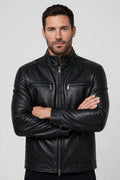 Genuine Lambskin Leather Jacket – Stand-Up Collar Winter Coat | JenZleather