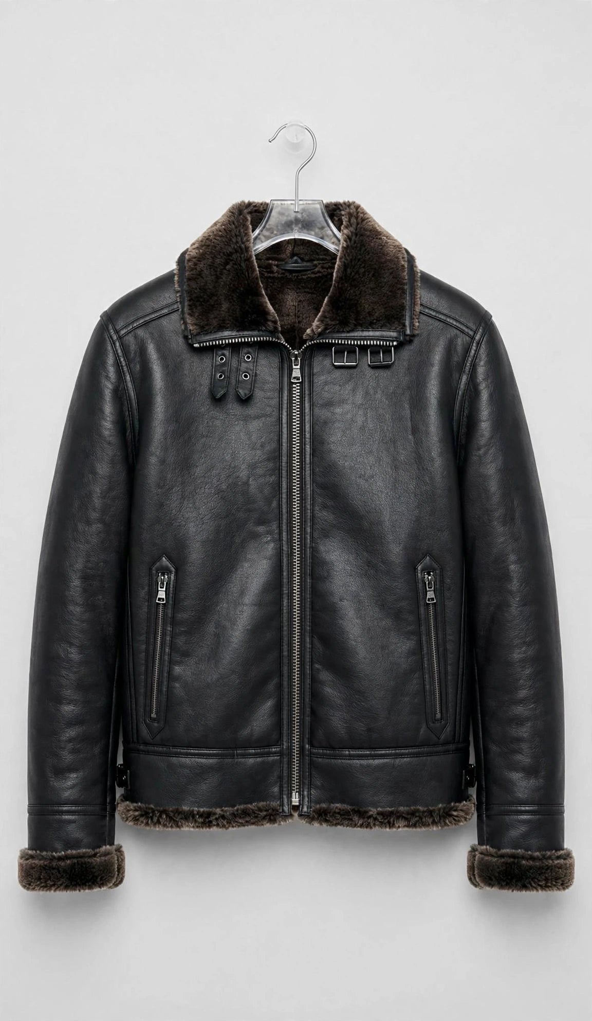 B-3 Bomber Faux Shearling Jacket – Zip-Up Collar Winter Coat | JenZleather