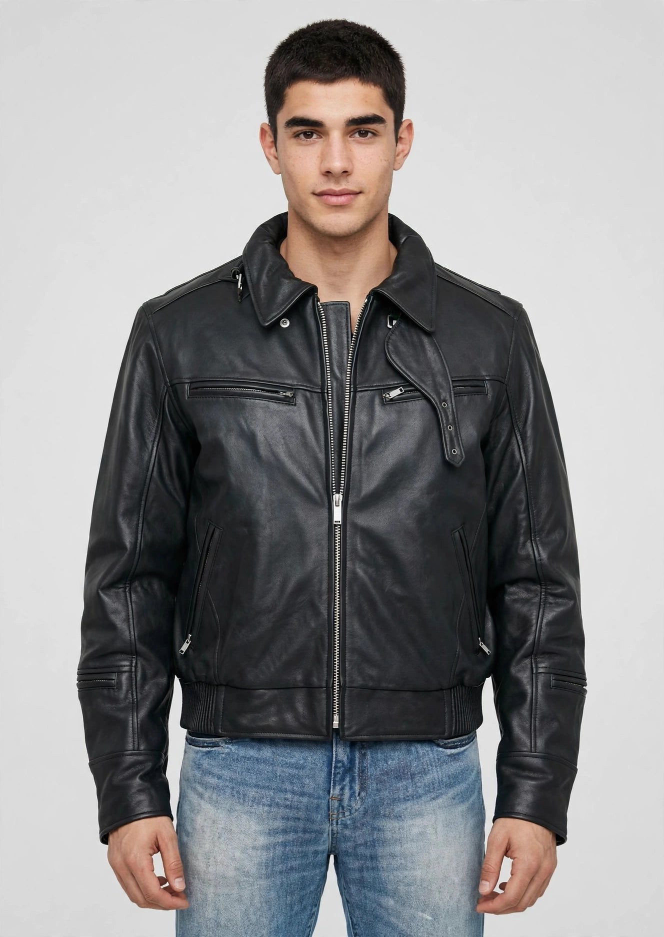 Vented Leather Motorcycle Jacket with Biker Neck Warmer – Naked Cow Leather | JenZleather