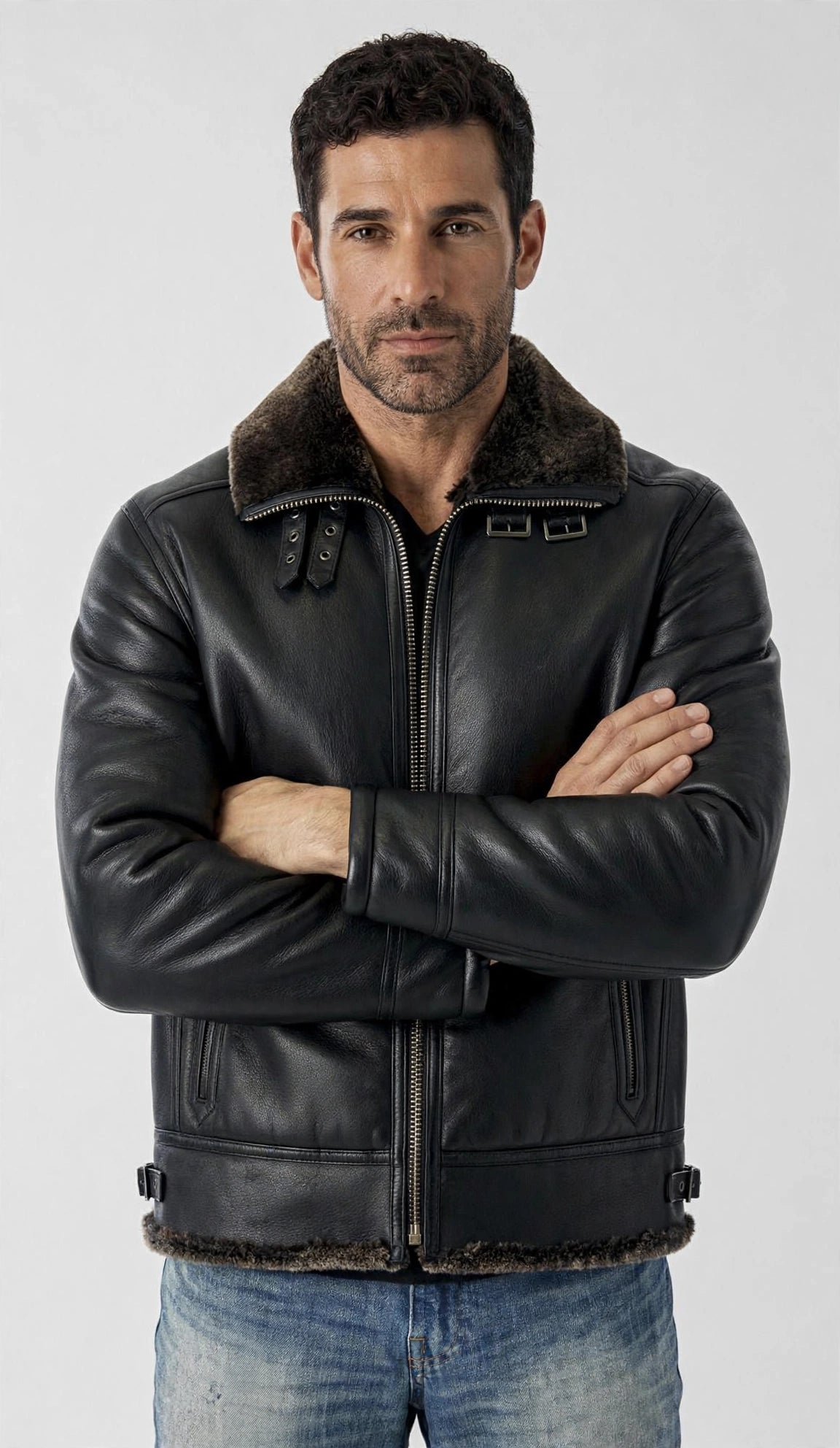 B-3 Bomber Faux Shearling Jacket – Zip-Up Collar Winter Coat | JenZleather