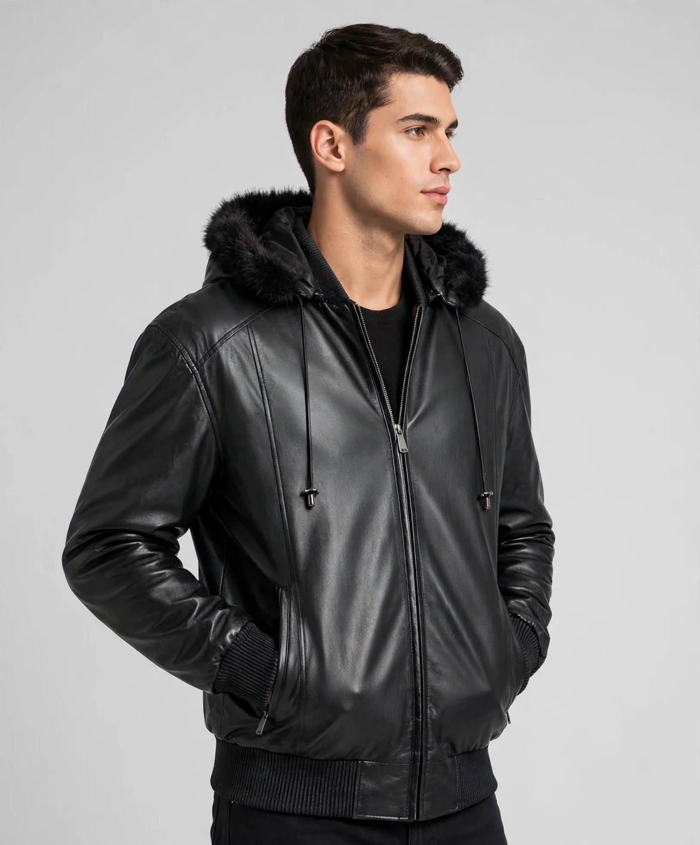 Detachable Hooded Faux Fur Bomber Jacket – Baseball Style Collar | JenZleather